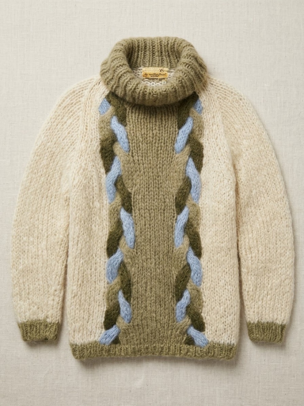 Vtg Hand Knit in Italy Wool Mohair Chunky Cable Braided Cowl Sweater S⁠